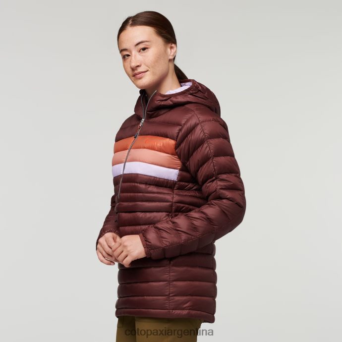 ropa Cotopaxi sudadera con capucha fuego down rayas castañas mujer J66PTF5